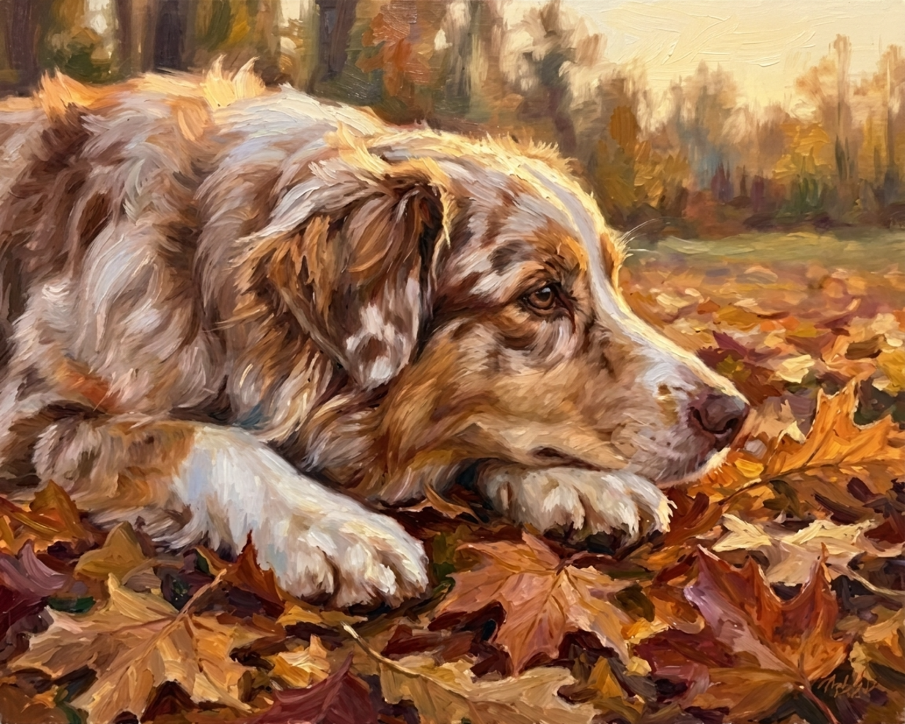 Portrait d'animal personnalisé Rêverie d'automne imprimé sur toile encadrée