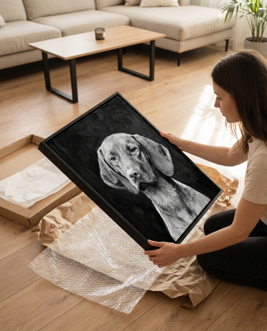 Portrait d'animal personnalisé sur toile encadrée — scène du repas