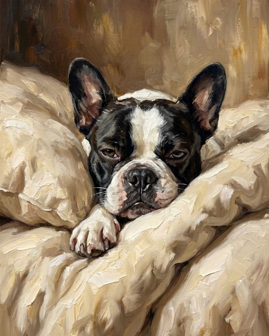 Portrait d'animal personnalisé L'heure de la sieste imprimé sur toile encadrée