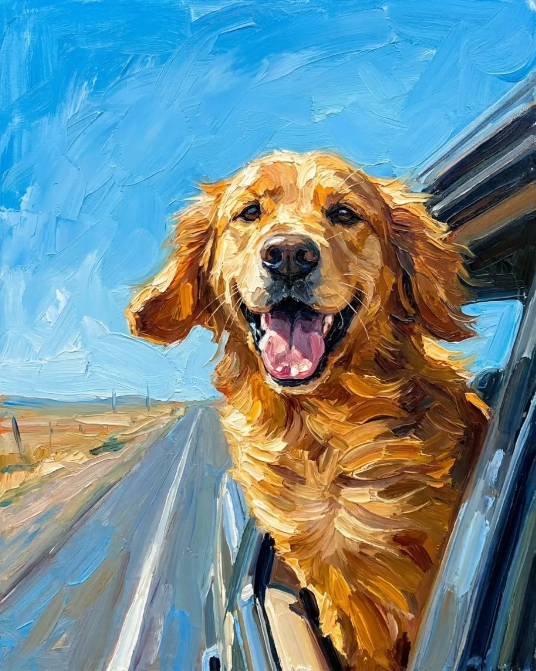 Portrait d'animal personnalisé La route est belle imprimé sur toile encadrée